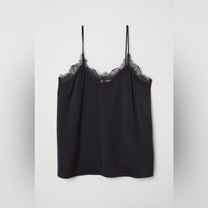 H&M Black Satin Lace Cami Spaghetti Strap Slip Top - Size 0